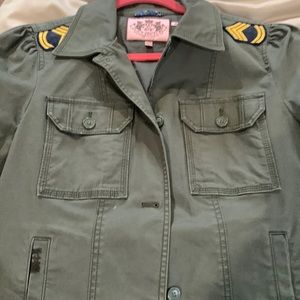 Super cool military but girlie olive denim jacket